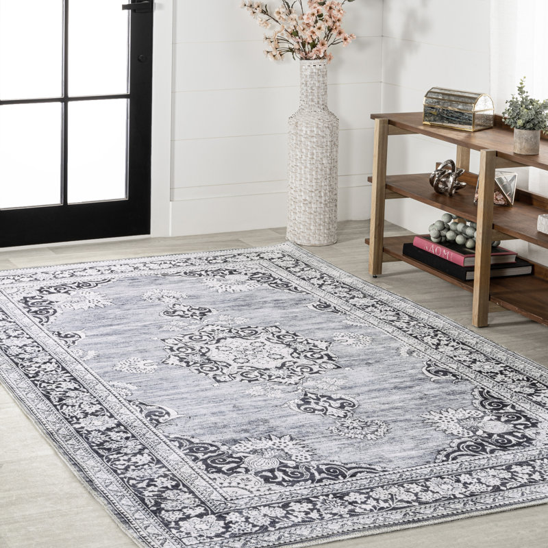 Frutuosa Bohemian Distressed Chenille Machine-Washable Gray/White Rug, Rectangle 7'10" x 10'