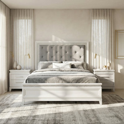 Oxford King Upholstered Bed & Two Nightstands Bedroom Set