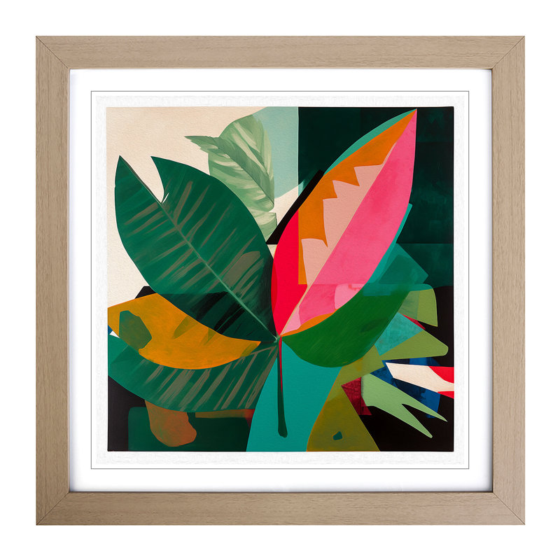 Tropical Leaf Suprematism - Single Picture Frame Print on Wood, Oak