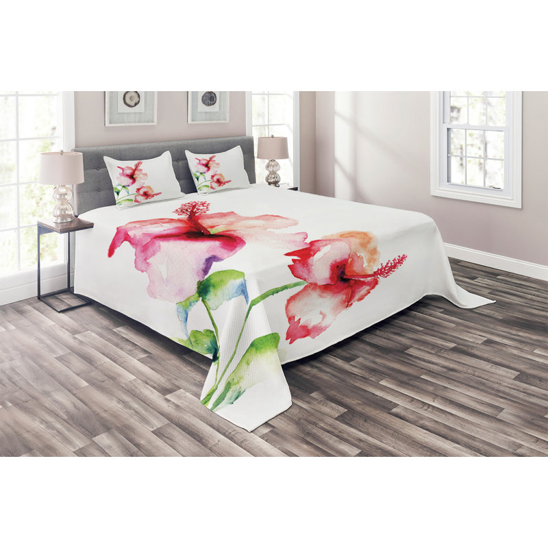Flower Coastal Polyester Coverlet, King Bedspread + 2 Shams