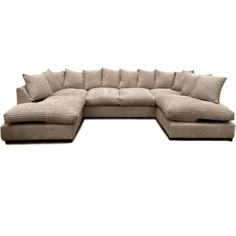 7 Seater Corduroy Corner Sofa, Beige