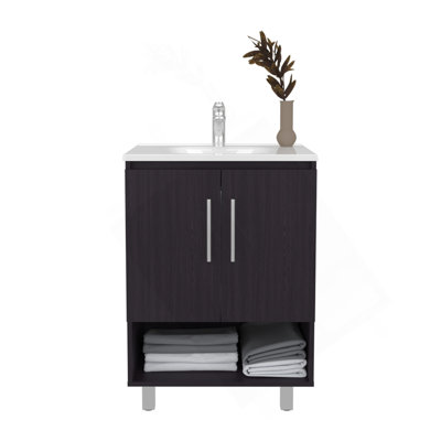 Meuble-lavabo, 2 portes, 4 tablettes, wengé noir