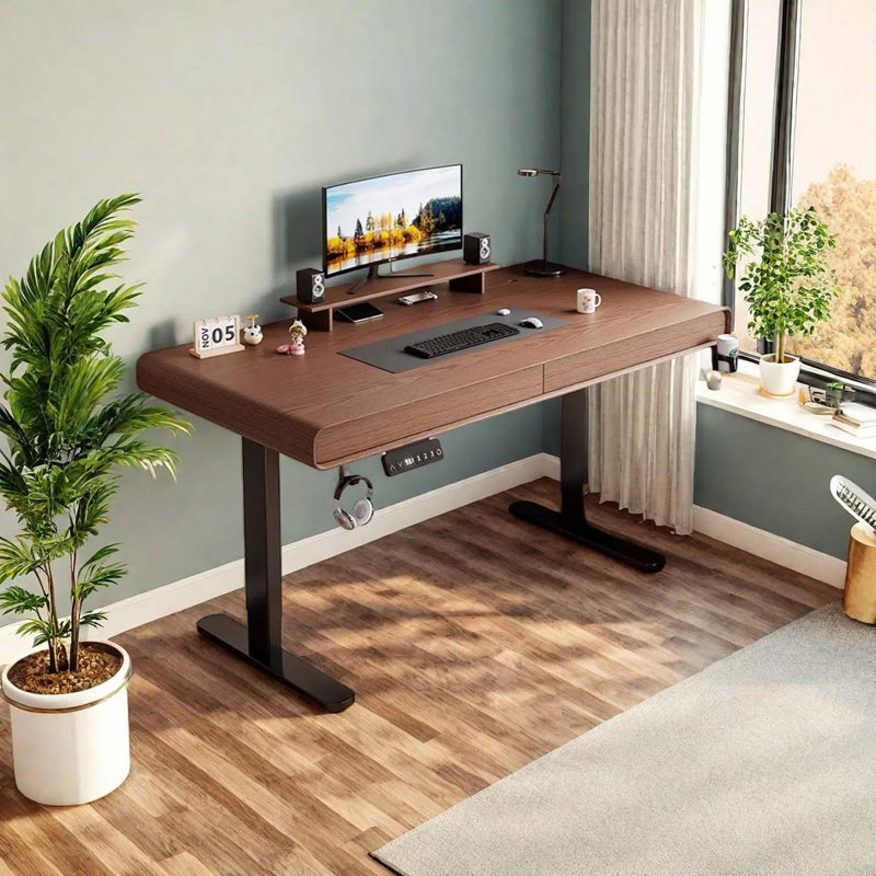Table à hauteur réglable en bois massif de couleur noyer, H 31,5 po x l 62,99 po x P 23,62 po