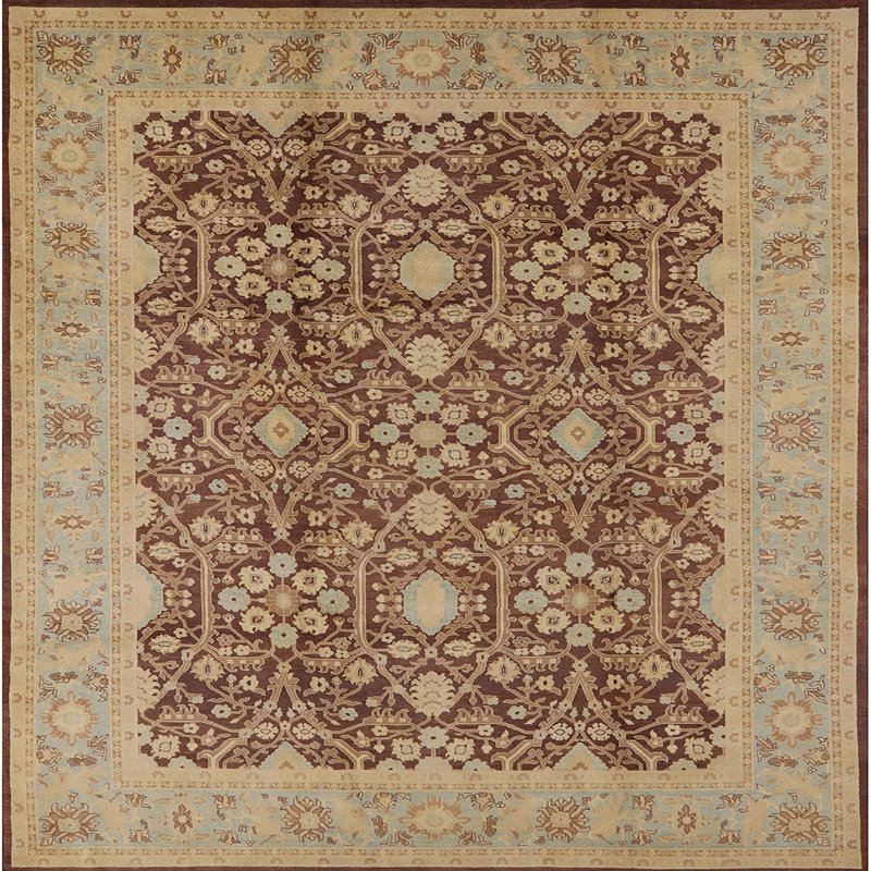 Tapis beige / brun Dzamhur, Carré 7 pi