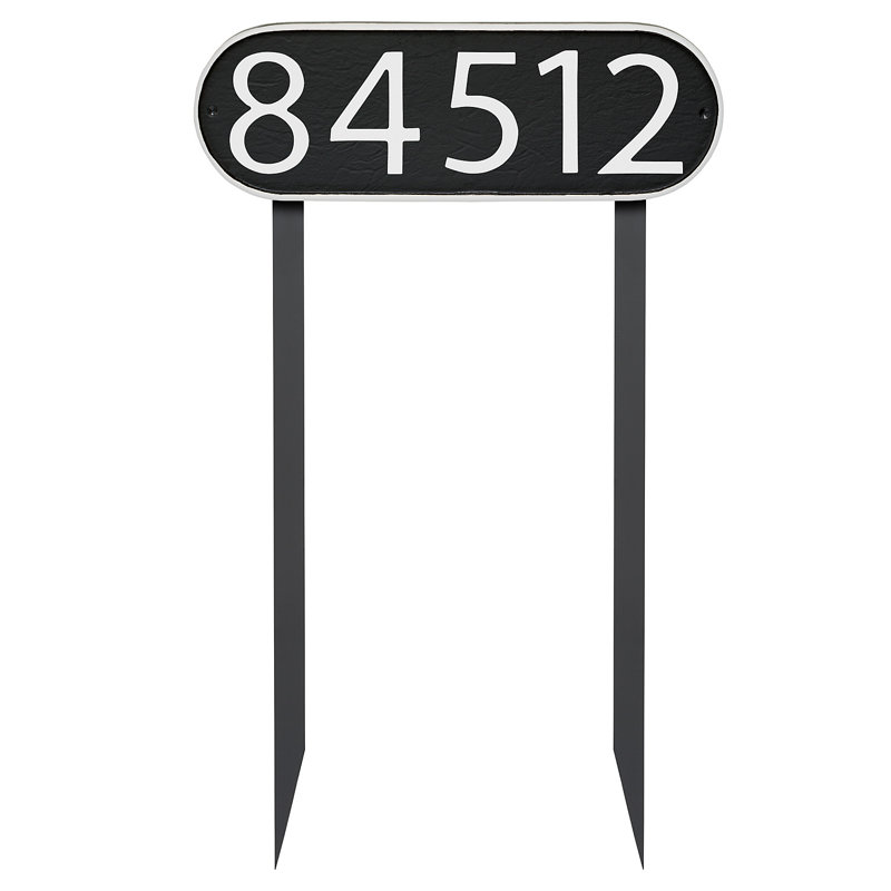 Enseigne d’adresse pour pelouse sur 1 ligne, Noir, Blanc