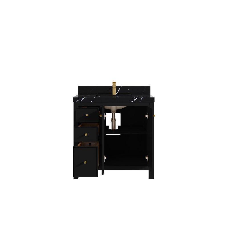 Ensemble de meuble-lavabo simple 36 po Chicago, Noir Calacatta