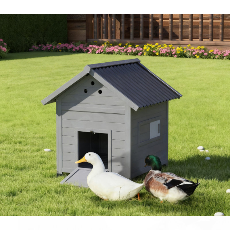Maison pour animaux en bois avec toit ouvrable et portes doubles, gris clair