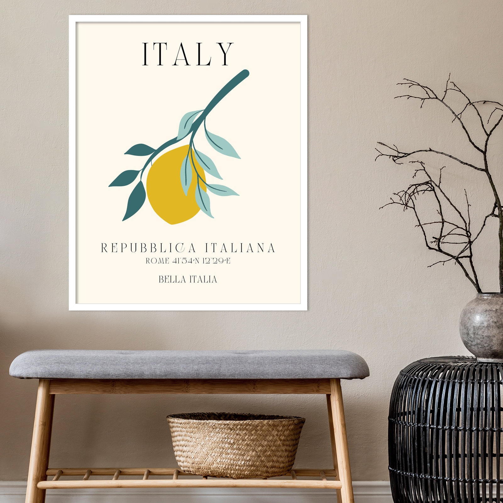 Mirando "Italy Travel Poster" Print, White Framed, 27" W x 33" H x 1" D