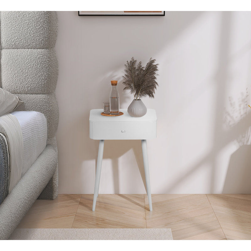 Table de chevet 1 tiroir Rylan, Motif de terrazzo blanc