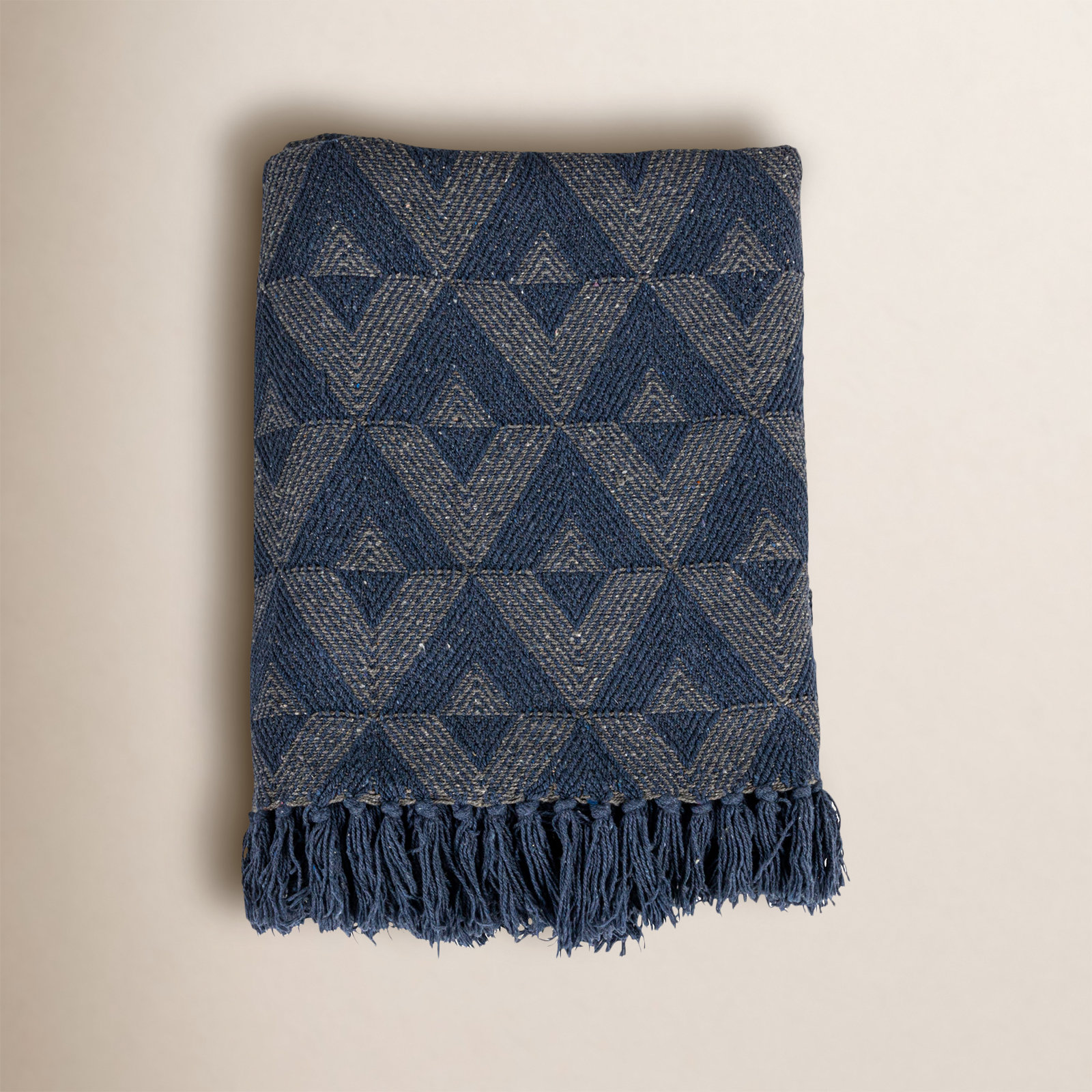 Garnett Cotton Blend Hand Woven Throw Blanket, Blue/Gray Diamond