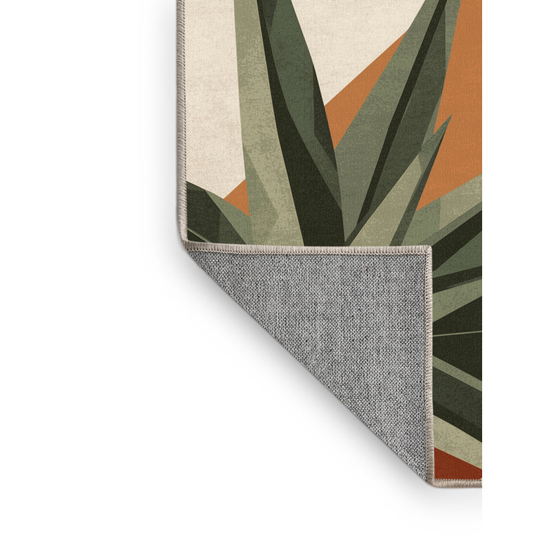 Machine Washable Paesyn Aloe Vera Minimalist Geometric Rug in Brown – Beige Binding, 4' Square
