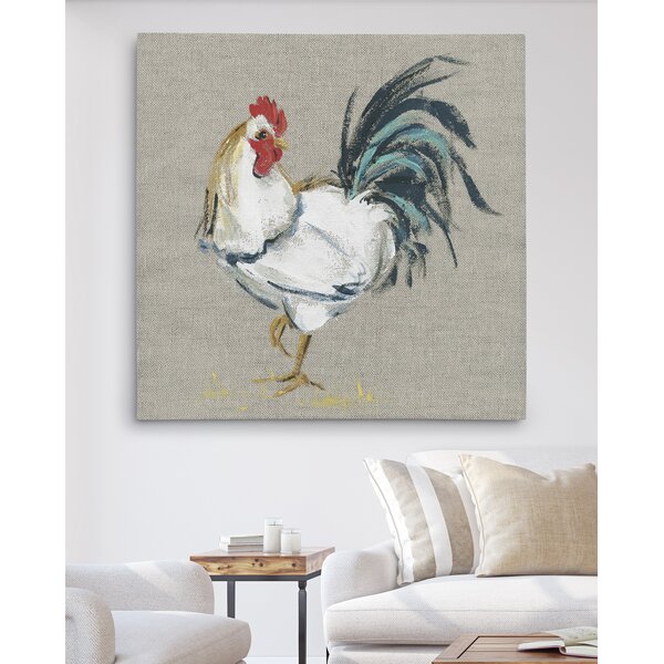 August Grove® Linen Rooster II Framed Painting & Reviews | Wayfair