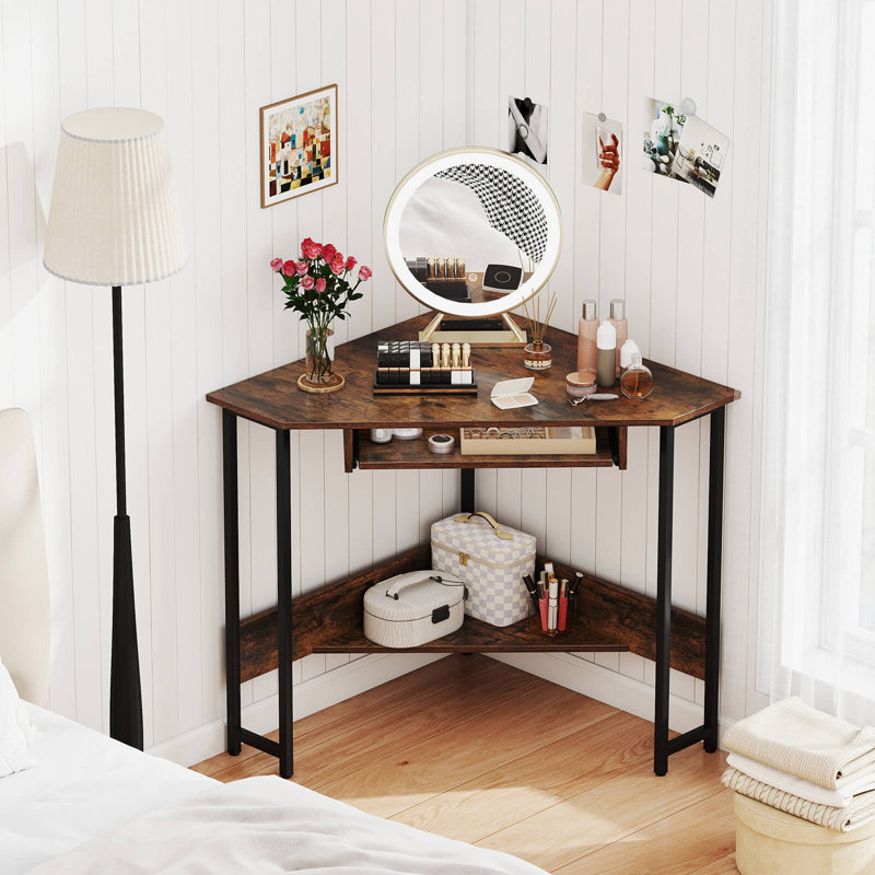 Sadie-Rose Corner Metal Base Computer Desk with Power Outlet