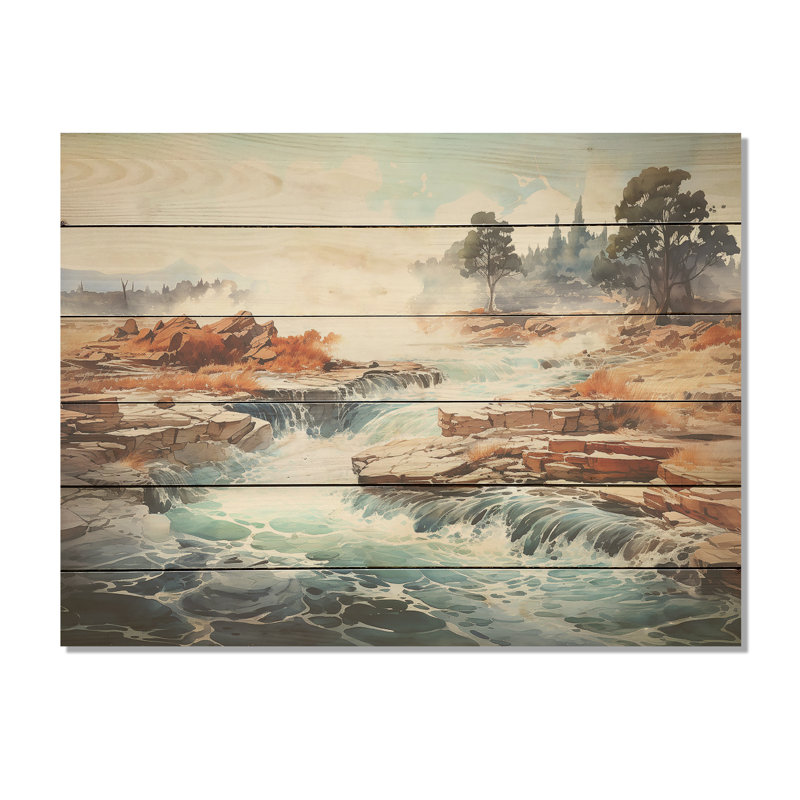 Minimal Geyser Horizon I - Art mural en bois de geyser sur bois de pin naturel, H 10 po x l 20 po