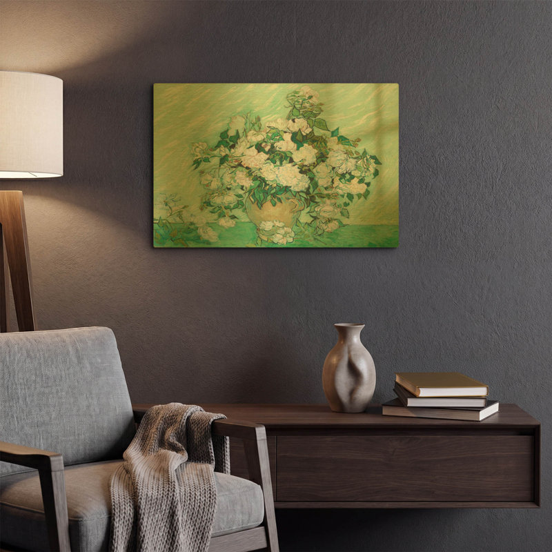 «Roses» par Vincent Van Gogh, art mural en métal doré, 24 po x 16 po, 24 po x 16 po