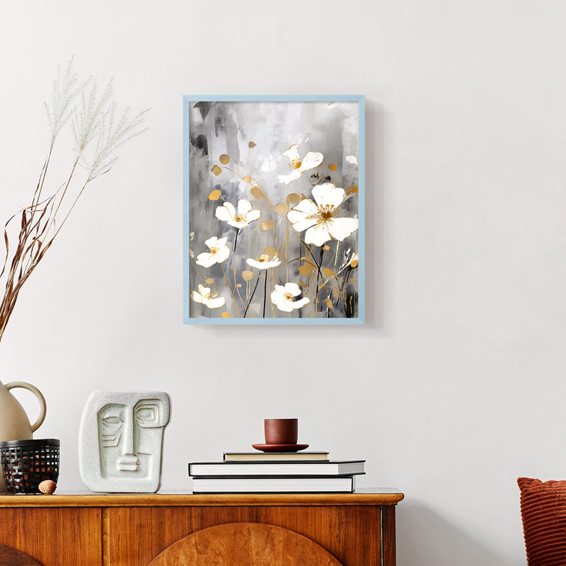 FLORAL Series CDVII - reproduction encadrée de qualité supérieure - prête à être accrochée - aucun clou requis, Or