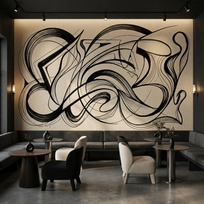 Papier peint abstrait lignes noires minimaliste