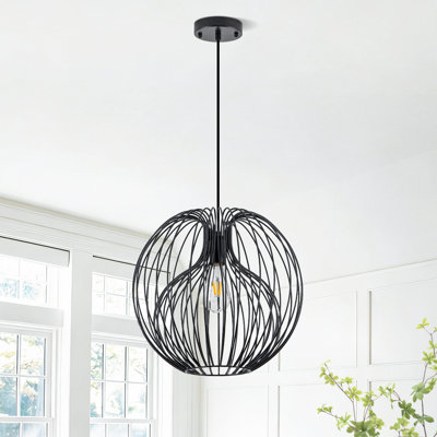 Modern Matte Black Pendant Light, 15.7" Wide, E26 Base