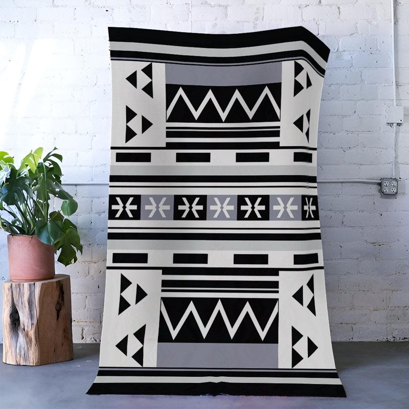 Tapis décoratif moderne à motif géométrique noir et beige, Rectangle 4 pi 11,06 po x 9 pi 10,11 po