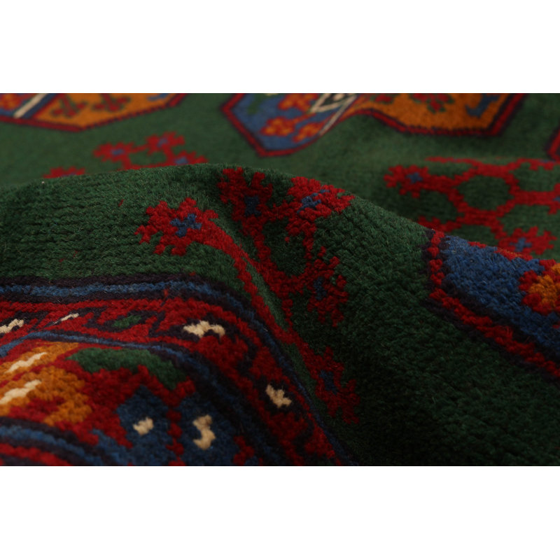 Tapis vert en laine noué à la main de conception unique 6 pi 6 po x 9 pi 10 po Kargahi