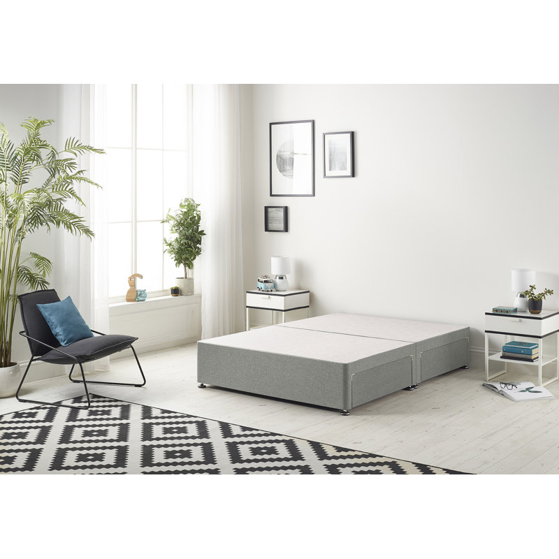 Dennishia Tweed Fabric Divan Base with Drawer Options no Headboard, 2 Drawers, Grey, Small Double (4')
