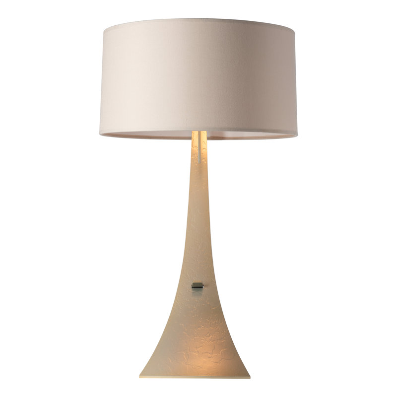 Stasis 28.3" Metallic Arched Table Lamp, Modern Brass, Flax