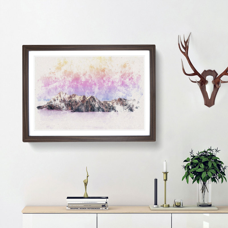 Mountain Through the Clouds - Framed Print, 62cm H x 87cm W x 2cm D, Walnut Framed