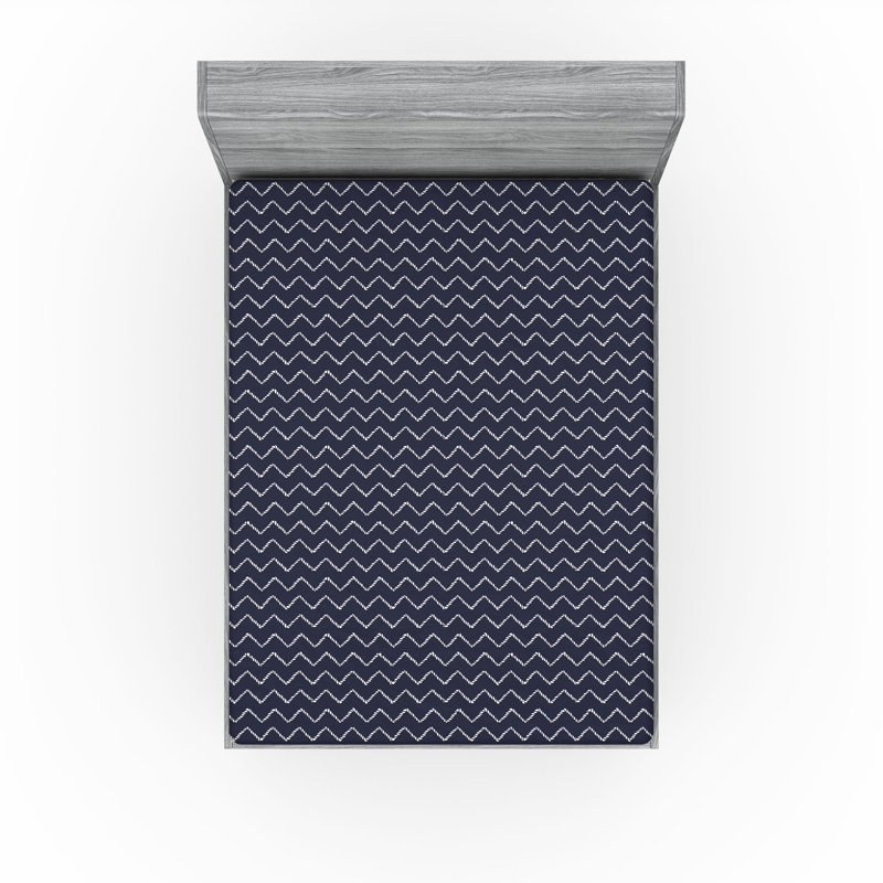 Drap-housse Ambesonne, paquet de 2, Drap-housse de taille très grand, Bleu marine / chevron blanc