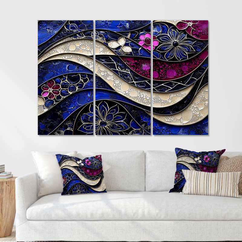 Mauve et bleu, fractale moderne, vagues I, Toile tendue, H 28 po x l 36 po x P 1 po