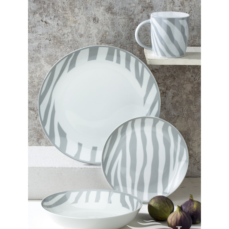 16pc Grey Tribal Print Dinner Set