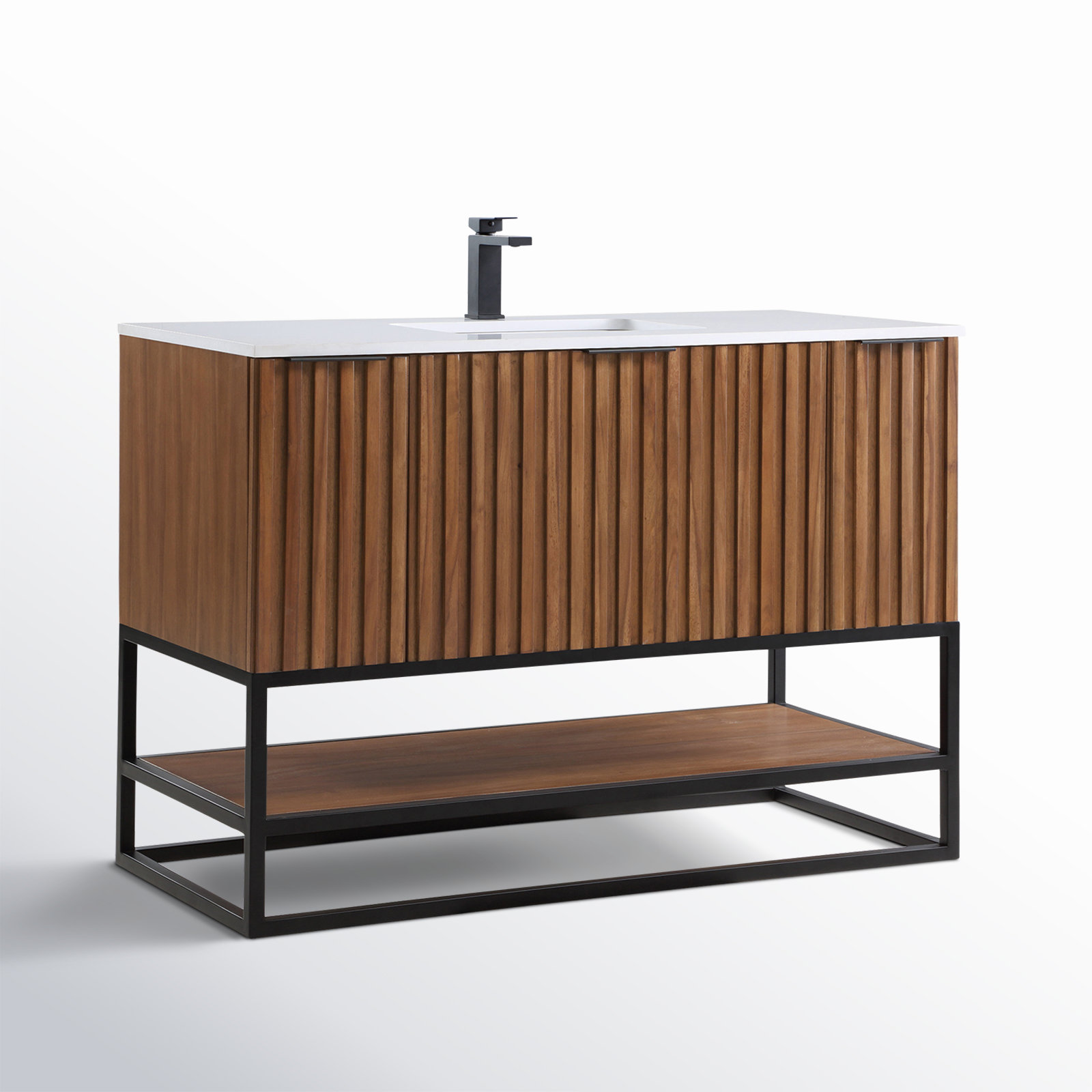 Terra 48'' Single Bathroom Vanity, White Quartz/Single Faucet Mount, Walnut, Matte Black