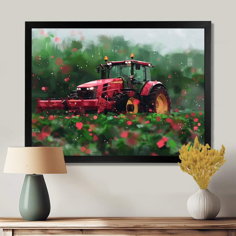 Été, champ de tracteur - décoration murale de ferme, H 12 po x l 20 po, Cadre simple noir