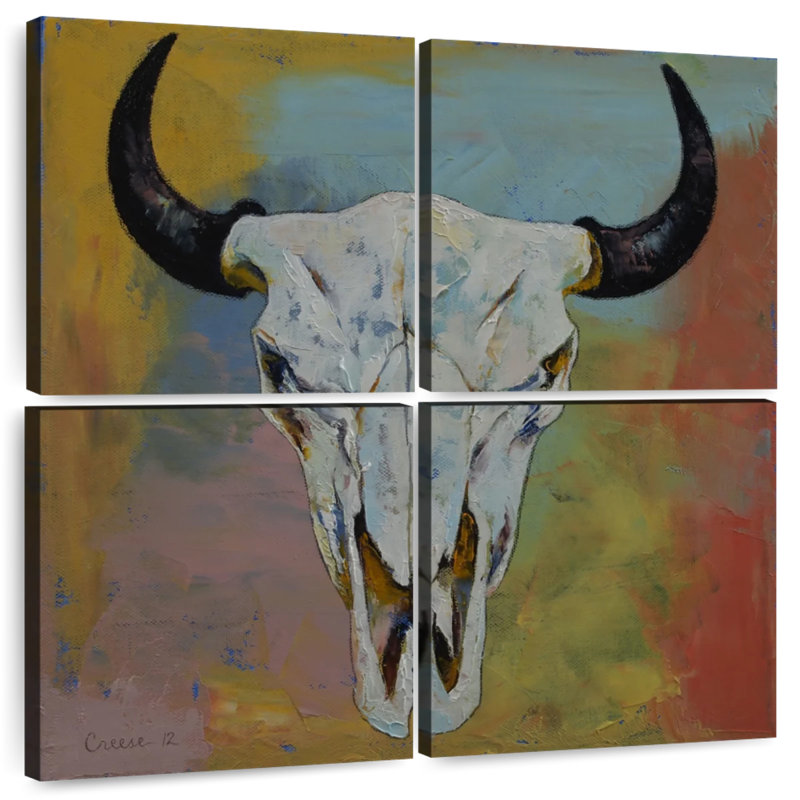 Crâne de bison, H 32 po x l 32 po
