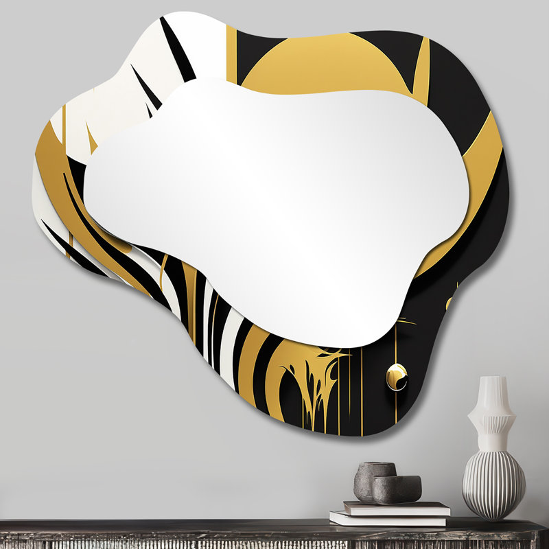 Yin Yang In Gold And Black - Geometric Cloud Large Wall Mirror, Black Asymmetrical Decorative Mirror, Printed Metal Art