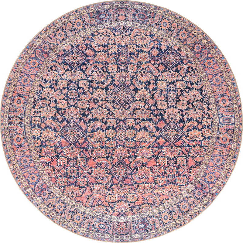 Amilio Chenille Oriental Indoor Rug, Round 7'7"