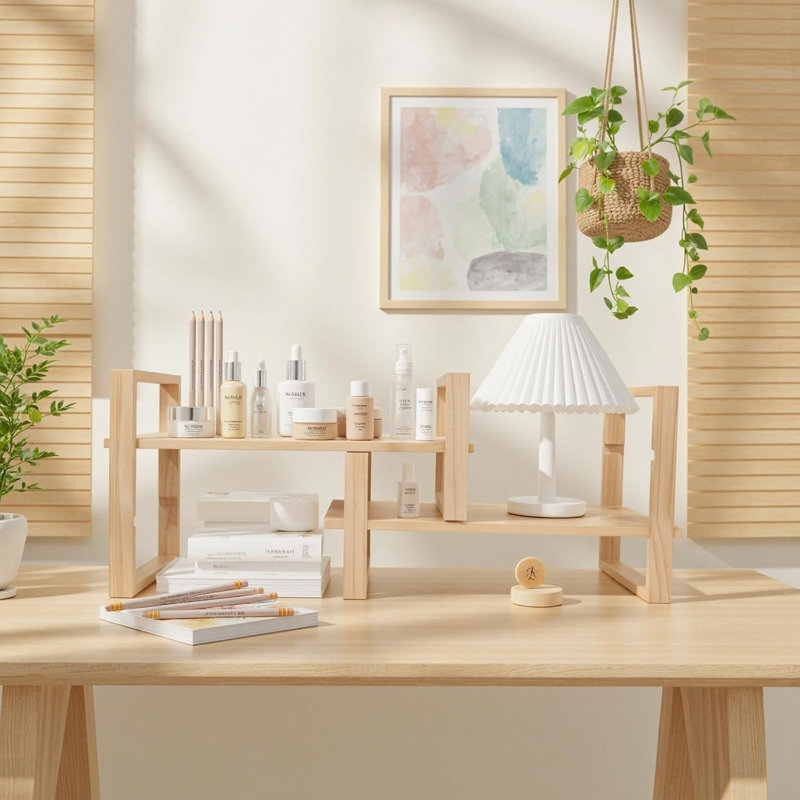 Adjustable Desktop Bookshelf, Natural