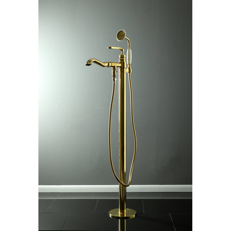 Kingston Brass Royale Single-Handle 1-Hole Freestanding Tub Faucet with Hand Shower, Polished Brass