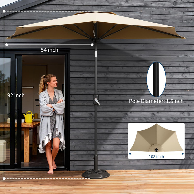 Demi-parasol demi-patio - Parasol de patio de 9 pi avec manivelle - Petit auvent pour balcon, table ou terrasse par Pure Garden (brun clair)