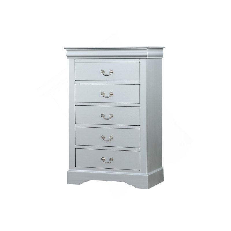 Commode 5 tiroirs Platinum avec poignées en métal, Argent argent