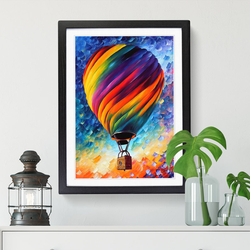 Avevia Hot Air Balloon Painted - Picture Frame Print, Black, 64cm H x 46cm W