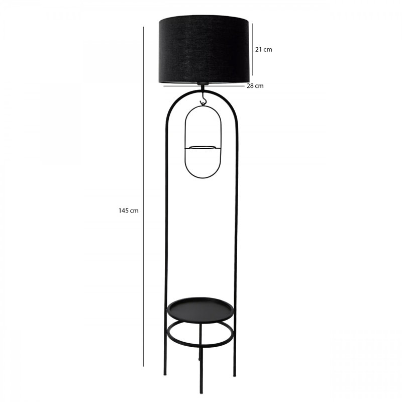 Lampe sur pied moderne avec corps en métal, finition noire, hauteur 57,1 pouces | Diamètre du capuchon: 11,0 po, hauteur du capuchon: 8,7 po | 1 x douille E27 (40 W maximum), éclairage élégant pour le salon, la chambre à coucher et les espaces de bureau
