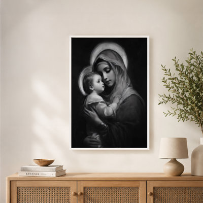 Madonna & Child Devotional Canvas Wall Art with Floating Frame, Ready to Hang