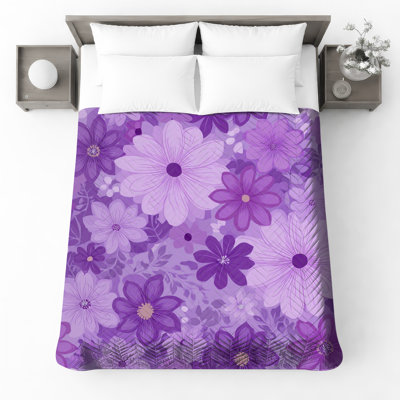 Purple Floral Pattern Quilted Bedspread 