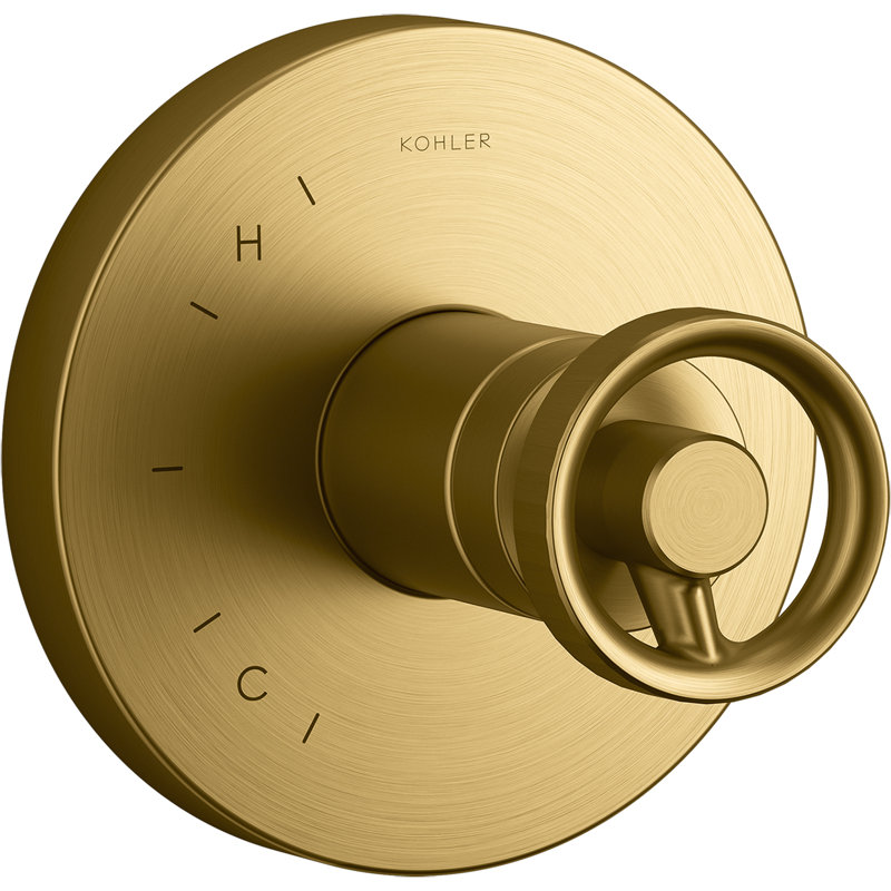 Components Rite-Temp Shower Valve Trim with Industrial Handle, Laiton brossé moderne éclatant