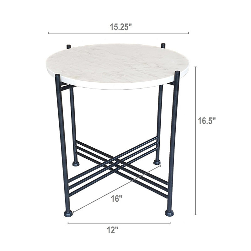 Argus 16" White Marble and Metal Round Accent Table
