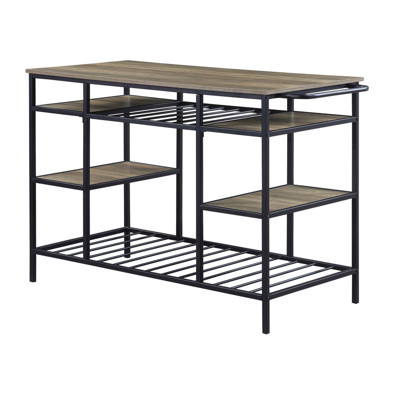 Lona Industrial 47"L Rectangular Kitchen Island in Rustic Oak and Black