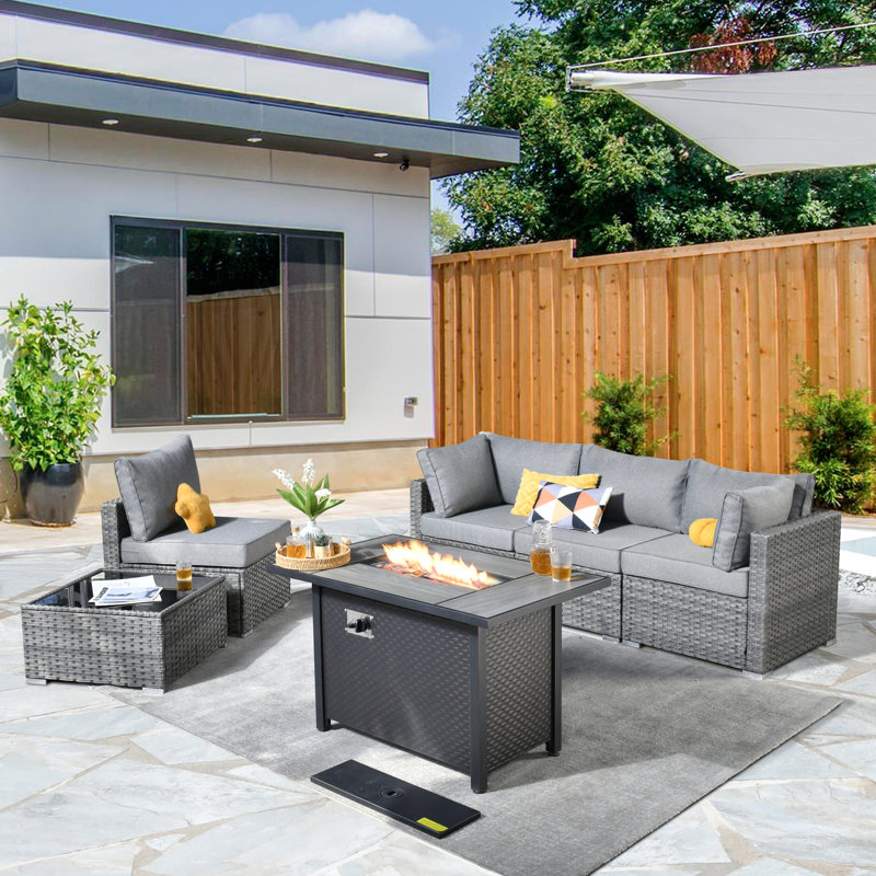 Aliva Wicker 4 - Person Patio Conversation Set with Cushions, Grey