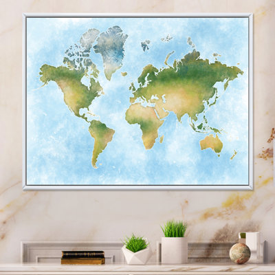 " Map of the World in Green and Blue " Graphic Art Print