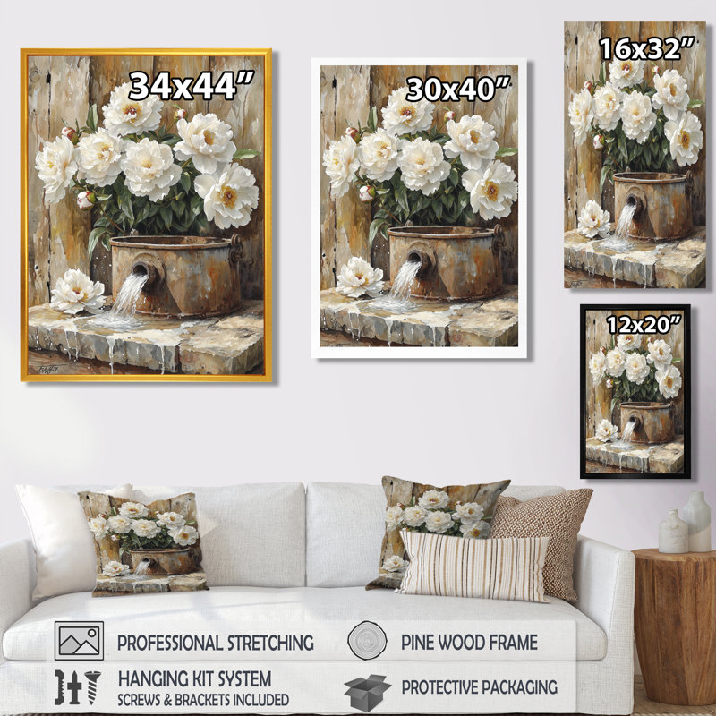 Barbery - Floral Wall Art Living Room, H 20 po x l 12 po, Reproduction encadrée d'une seule photo, Noir, noir, noir, noir