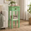 Bureau d'appoint moderne et étroit pour salon, table de chevet étroite avec tiroir et tablette, gris-vert